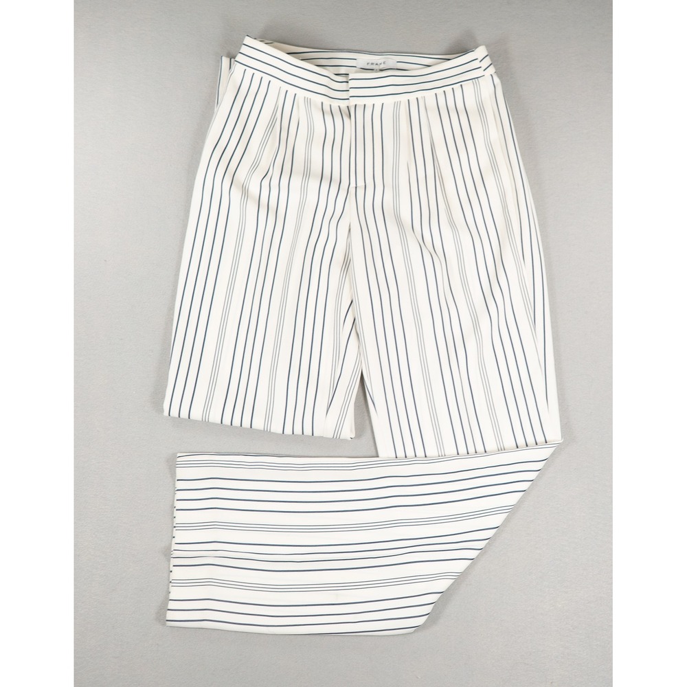 Frame Womens Pinstripe Wide Leg Trousers Off White Navy Blue Size 6